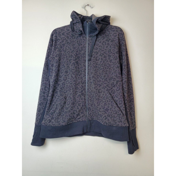 Athleta Womens Large‎ Triumph Hoodie Sweatshirt Full Zip Animal Print Thumbholes - Picture 2 of 12